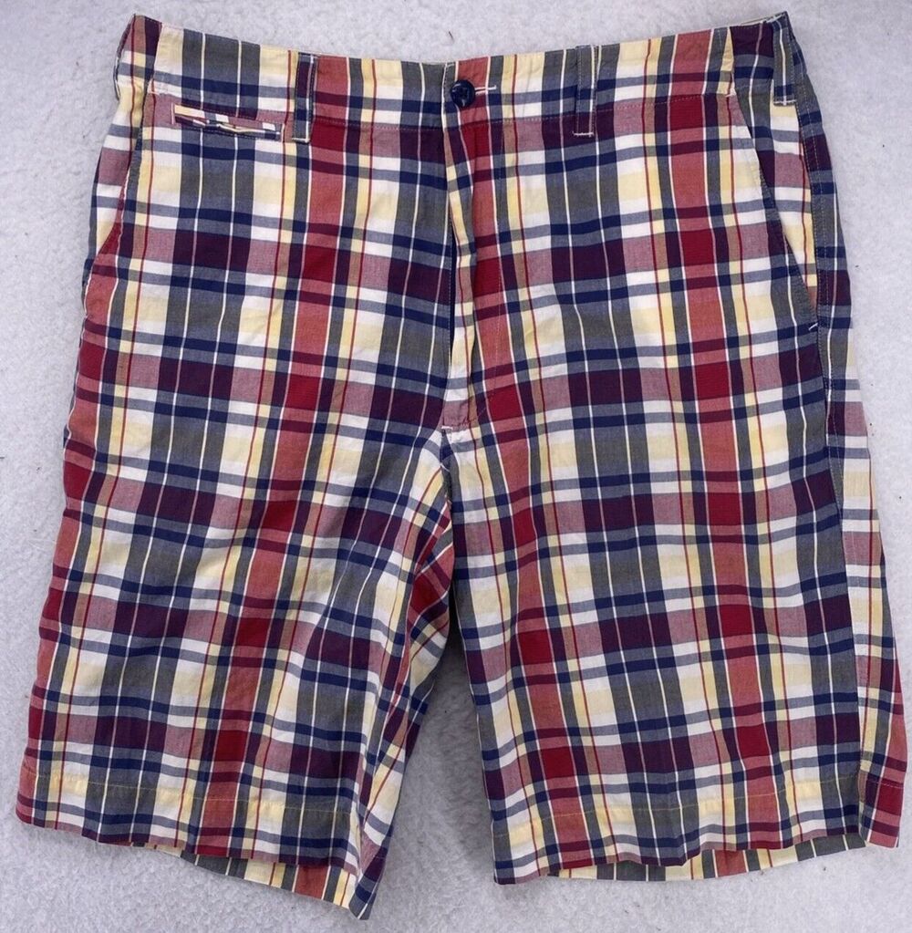 Polo Jeans Co Ralph Lauren Mens 34 Plaid Chino Shorts Multicolor Red Blue 12"